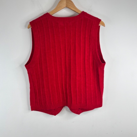 VTG 90s Red Ribbed Sweater Vest M Chenille Granny Retro Academia Preppy Xmas - Picture 4 of 8